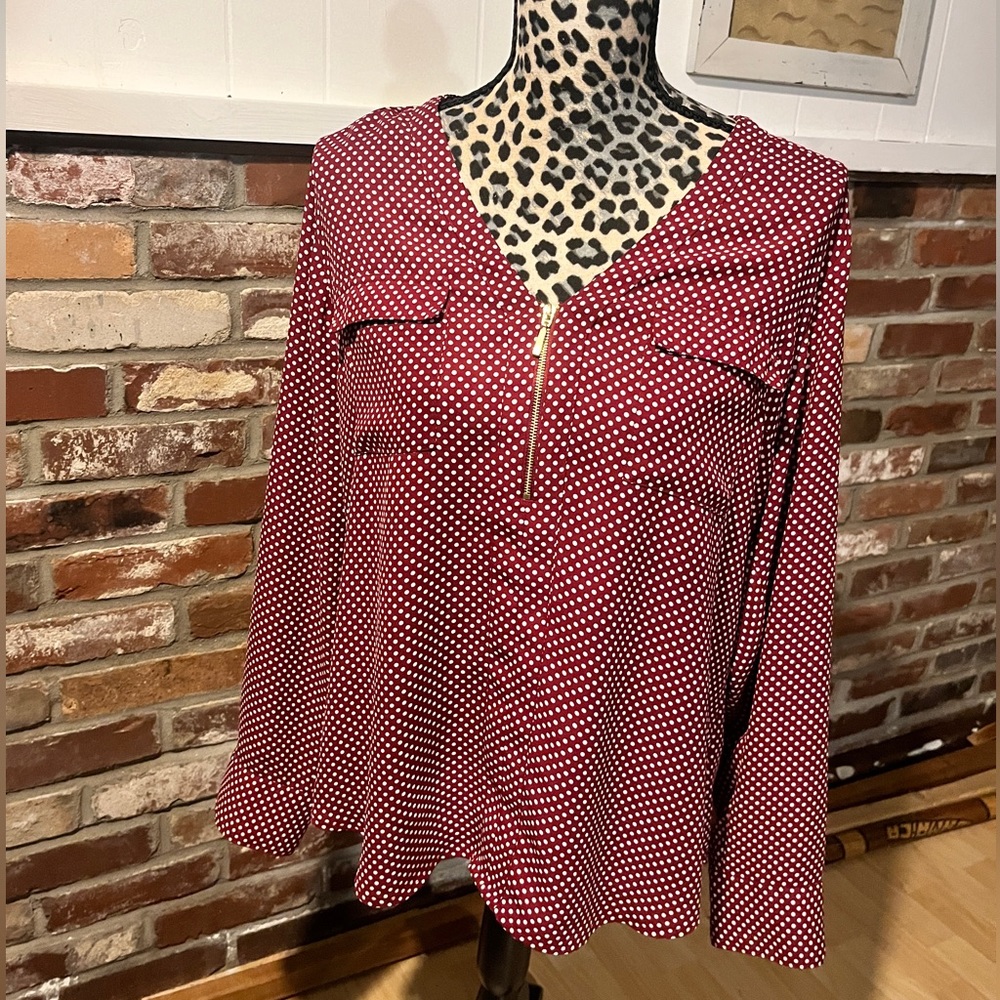 Red and white express polka dot blouse